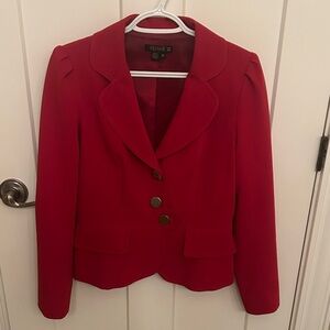 Elegant Puff-Sleeved Red Women's Femme Blazer, size 8/38, Made in Canada